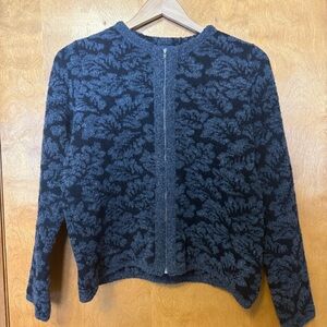 Vintage Straton Iternational Black/Grey Leaf Patterned Sweater Full Zip *MED-LRG